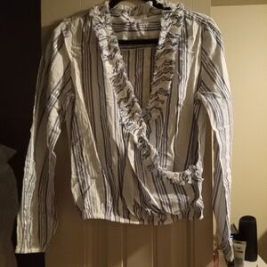 Striped Ruffle V-Neck Blouse